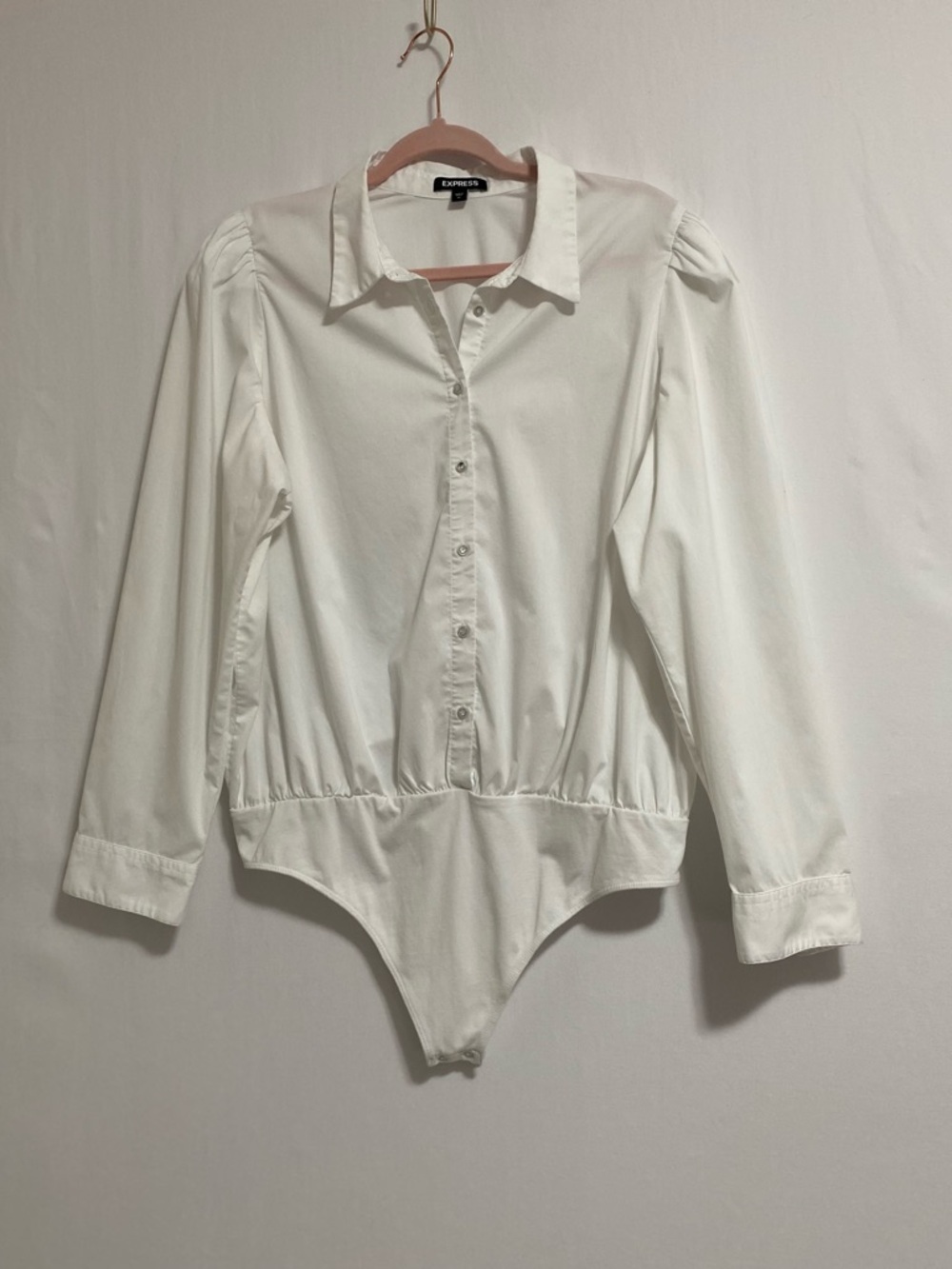 Express White Long-Sleeve Button Bodysuit